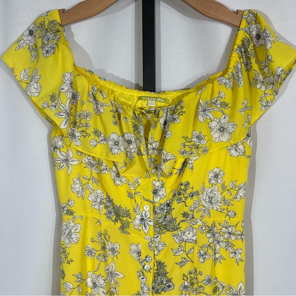NWOT GIANNI BINI Aida Yellow Ivory Floral Button Up Maxi Dress Size Medium - Picture 2 of 8
